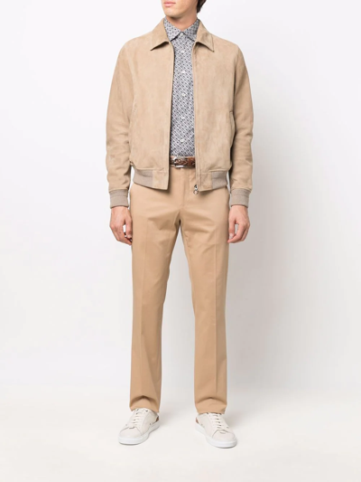 Ferragamo Stretch Cotton Flat-front Pants In Neutrals