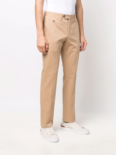 Ferragamo Stretch Cotton Flat-front Pants In Neutrals