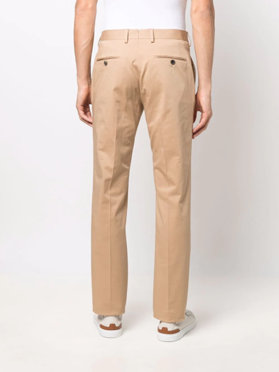 Shop Ferragamo Cotton Gabardine Straight-leg Trousers In Neutrals