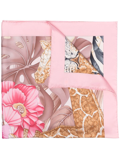 Shop Ferragamo Forest Graphic-print Silk Scarf In Pink