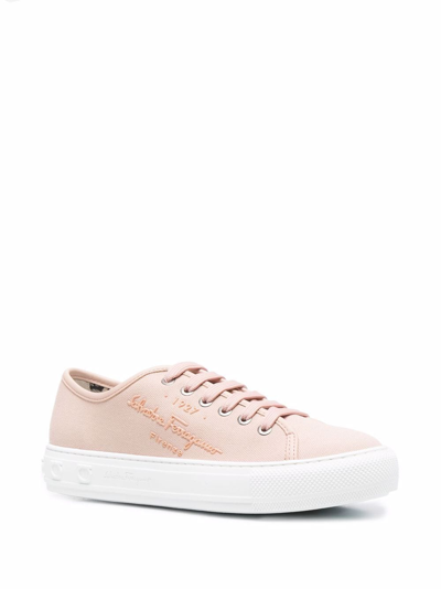 Shop Ferragamo Logo-embossed Low-top Sneakers In Pink