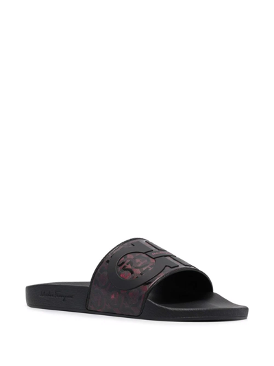 Ferragamo Groove Logo-embossed Sliders In Black