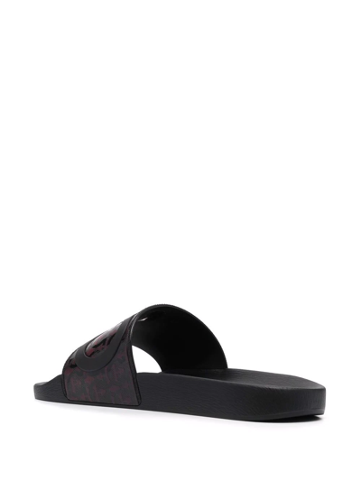 Ferragamo Groove Logo-embossed Sliders In Black