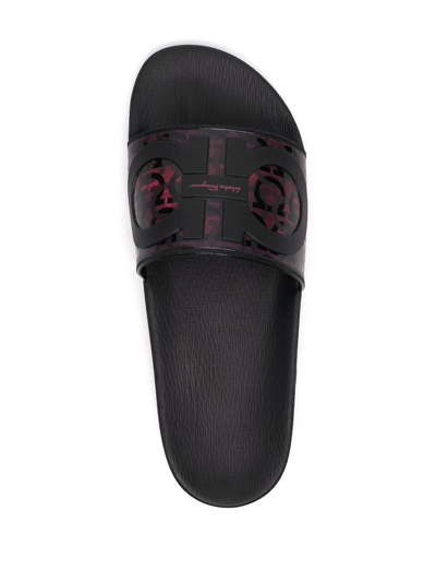 Ferragamo Groove Logo-embossed Sliders In Black