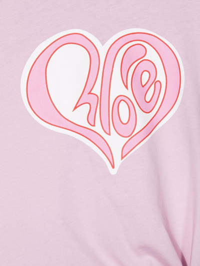 Shop Chloé Tie-detail Logo-heart Print T-shirt In Purple