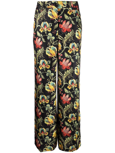 Alberto Biani Floral-print Straight-leg Trousers In Black