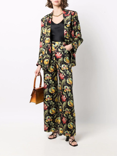 Alberto Biani Floral-print Straight-leg Trousers In Black