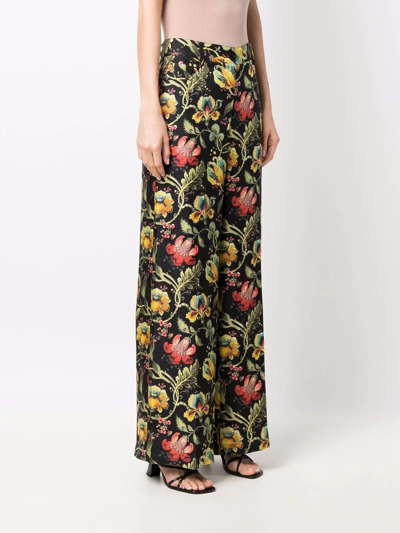 Shop Alberto Biani Floral-print Straight-leg Trousers In Black