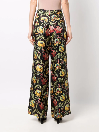 Alberto Biani Floral-print Straight-leg Trousers In Black