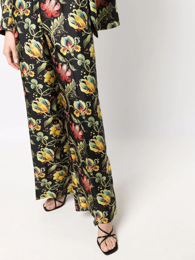 Shop Alberto Biani Floral-print Straight-leg Trousers In Black