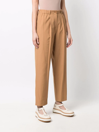 Shop Kenzo Inverted Pleat Chinos In Brown
