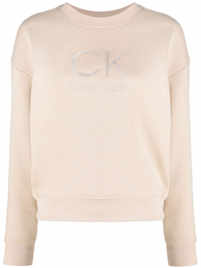 Calvin Klein Logo-print Sweatshirt In Neutrals | ModeSens