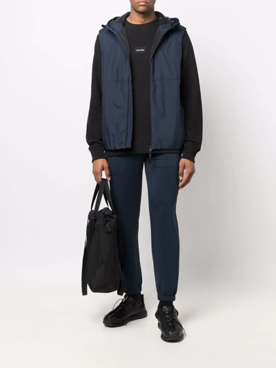 Shop Calvin Klein Logo-print Hooded Zip-up Vest In Blue