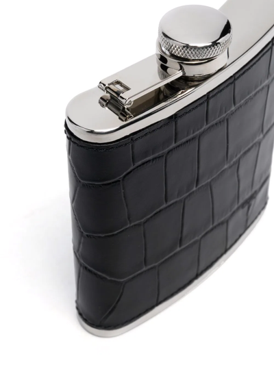 Shop Aspinal Of London Crocodile-effect Hip Flask In Black
