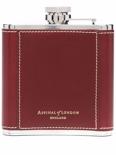 Aspinal Of London Contrast Stitching Hip Flask In Brown