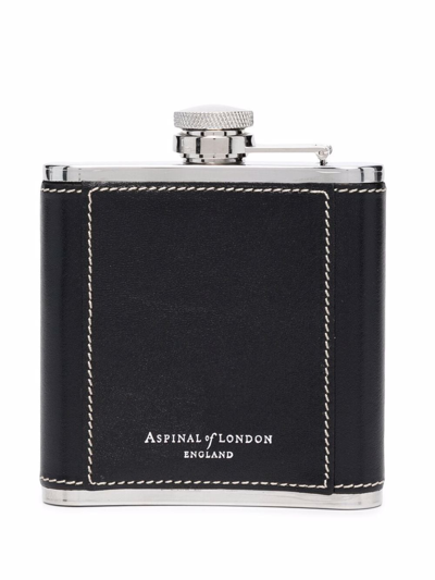 Aspinal Of London Contrast Stitching Hip Flask In Black