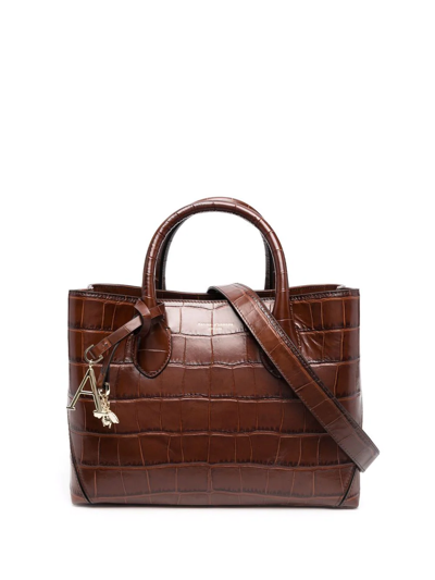 Shop Aspinal Of London London Crocodile-effect Tote In Brown