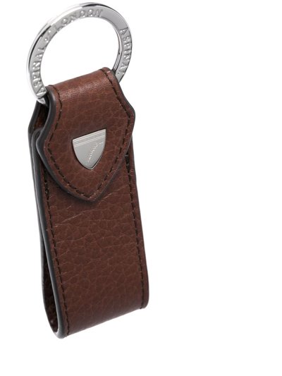 Shop Aspinal Of London Pebbled-effect Loop Keyring In Brown