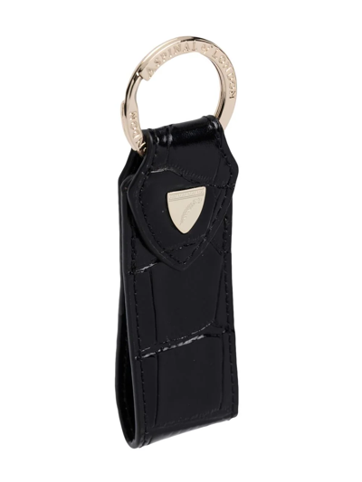 Aspinal Of London Crocodile-effect Loop Keyring In Black