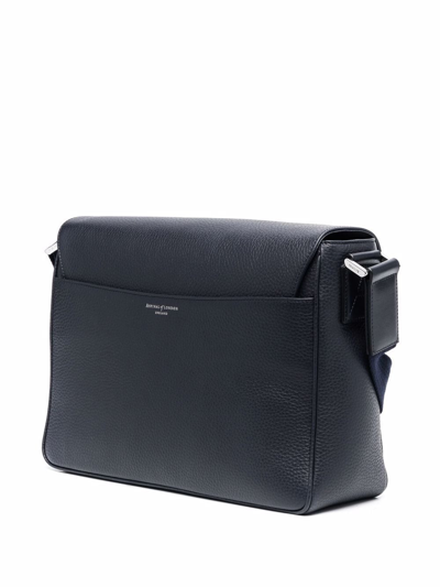Shop Aspinal Of London Reporter Grained-effect Messenger Bag In Blue
