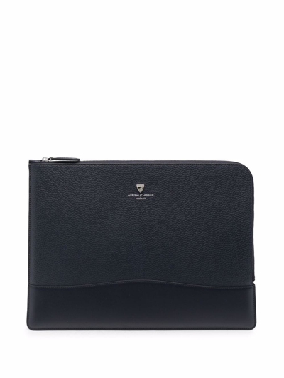 Shop Aspinal Of London City Tech Leather Laptop Bag In Blue