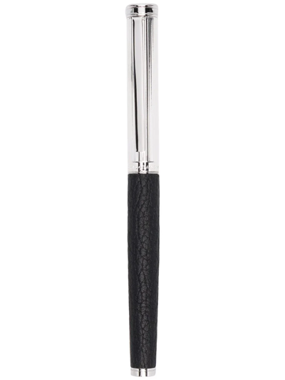 Shop Aspinal Of London Silver Rollerball Pen In Black