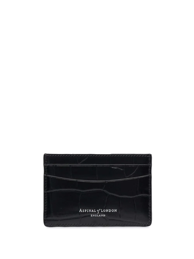 Shop Aspinal Of London Croc-effect Card Holder In Black