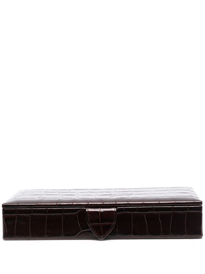 Shop Aspinal Of London Crocodile-effect Leather Box In Brown