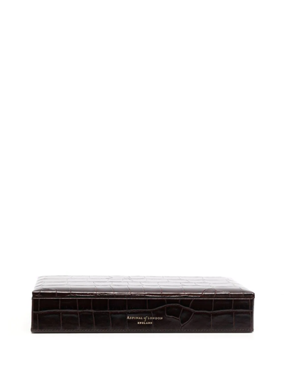 Shop Aspinal Of London Crocodile-effect Leather Box In Brown