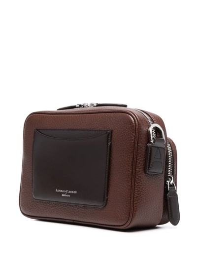 Shop Aspinal Of London Reporter East West Leather Shoulder Bag In Brown