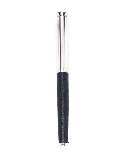 Aspinal Of London Crocodile-effect Rollerball Pen In Blue