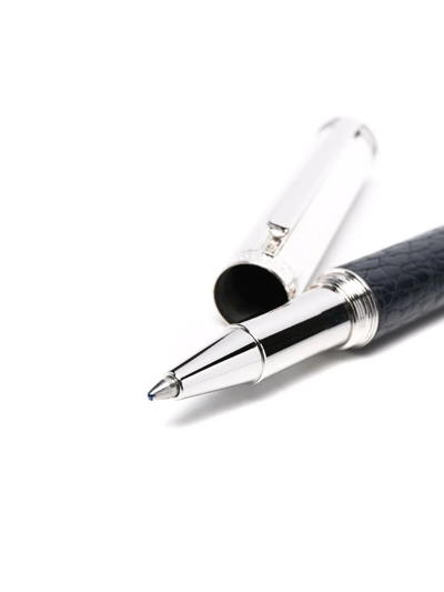 Aspinal Of London Crocodile-effect Rollerball Pen In Blue