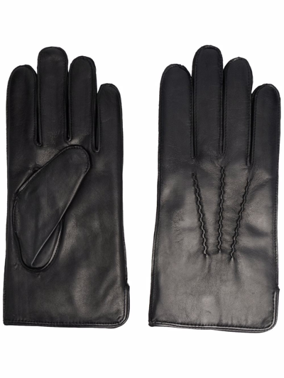Shop Aspinal Of London Stitched Detail Gloves In Black