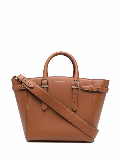 Shop Aspinal Of London Marylebone Contrast-stitching Tote In Brown
