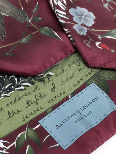 Shop Aspinal Of London Woodland-print Silk Scarf In Red