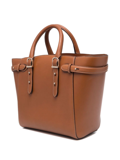 Shop Aspinal Of London Marylebone Contrast-stitching Tote In Brown