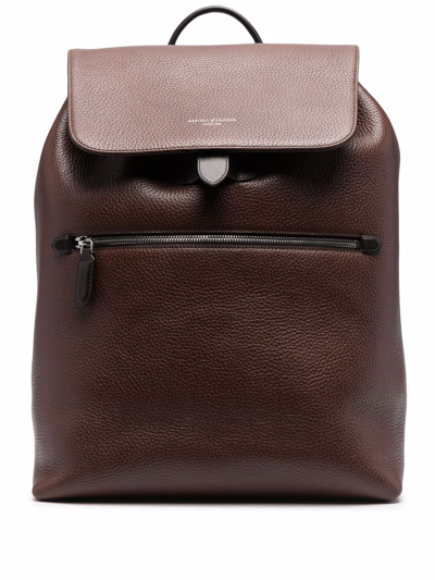 Shop Aspinal Of London Reporter Grained-effect Backpack In Brown