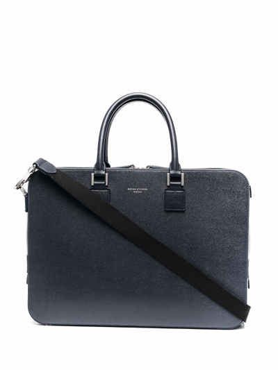 Shop Aspinal Of London Small Mount Street Briefcase In Blue