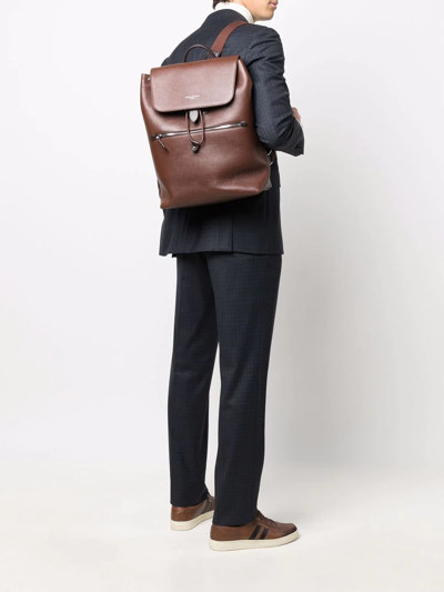 Shop Aspinal Of London Reporter Grained-effect Backpack In Brown