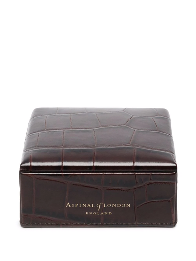 Shop Aspinal Of London Crocodile-effect Leather Box In Brown