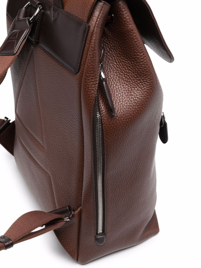 Shop Aspinal Of London Reporter Grained-effect Backpack In Brown