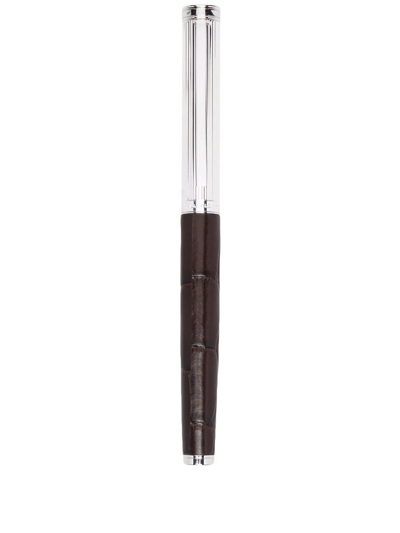 Shop Aspinal Of London Croc-effect Rollerball Pen In Brown