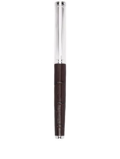 Aspinal Of London Crocodile-effect Rollerball Pen In Brown