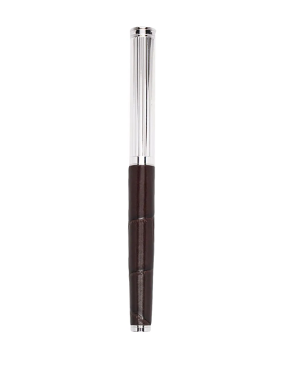 Shop Aspinal Of London Croc-effect Rollerball Pen In Brown