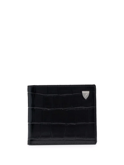 Shop Aspinal Of London Croc-effect Bi-fold Wallet In Black