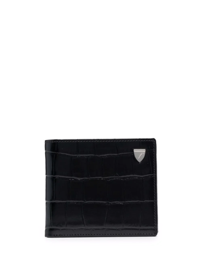 Aspinal Of London Croc-effect Bi-fold Wallet In Black