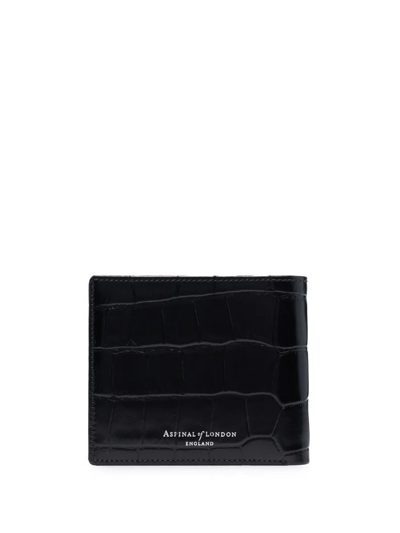 Shop Aspinal Of London Croc-effect Bi-fold Wallet In Black