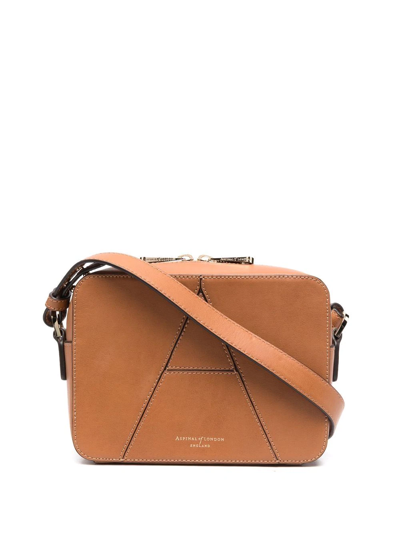 Shop Aspinal Of London Contrast Stitching Crossbody Bag In Brown