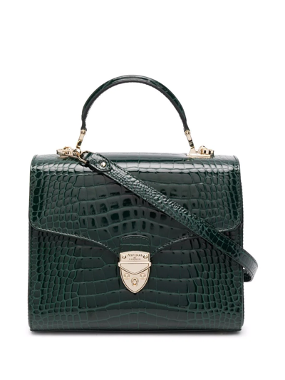 Shop Aspinal Of London Mayfair Crocodile-effect Tote In Green
