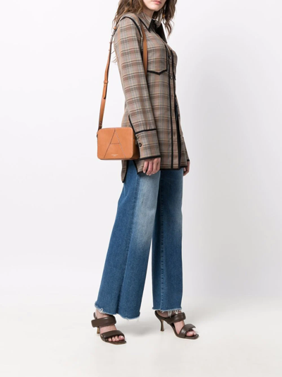 Shop Aspinal Of London Contrast Stitching Crossbody Bag In Brown